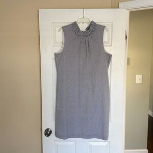 Banana Republic Black and White Striped Seersucker Midi Dress